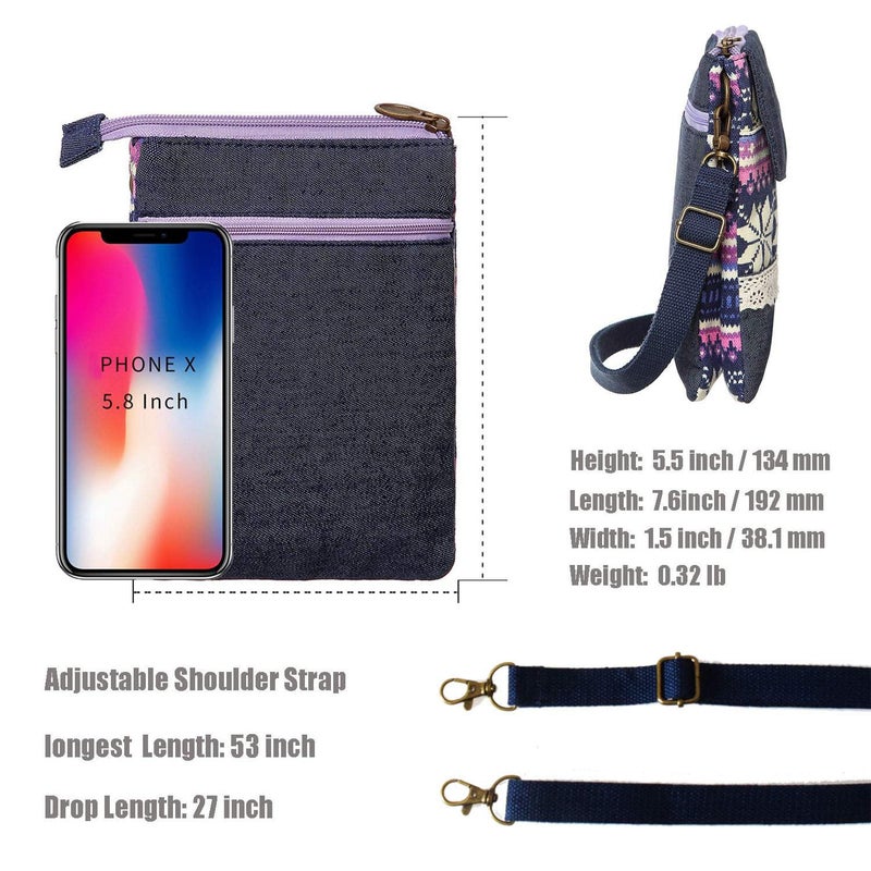 LassZone Small Crossbody Bag for Women Canvas Mobile Phone Purse Mini Shoulder Bags National Pattern Handbags Coin Pouch Wallet - Image 3